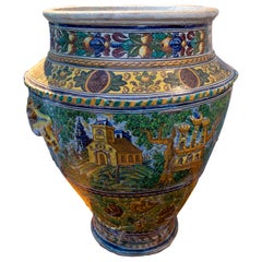 Hand Painted Large Spanish Glazed Ceramic Pottery Pot from Triana (Sevillla)