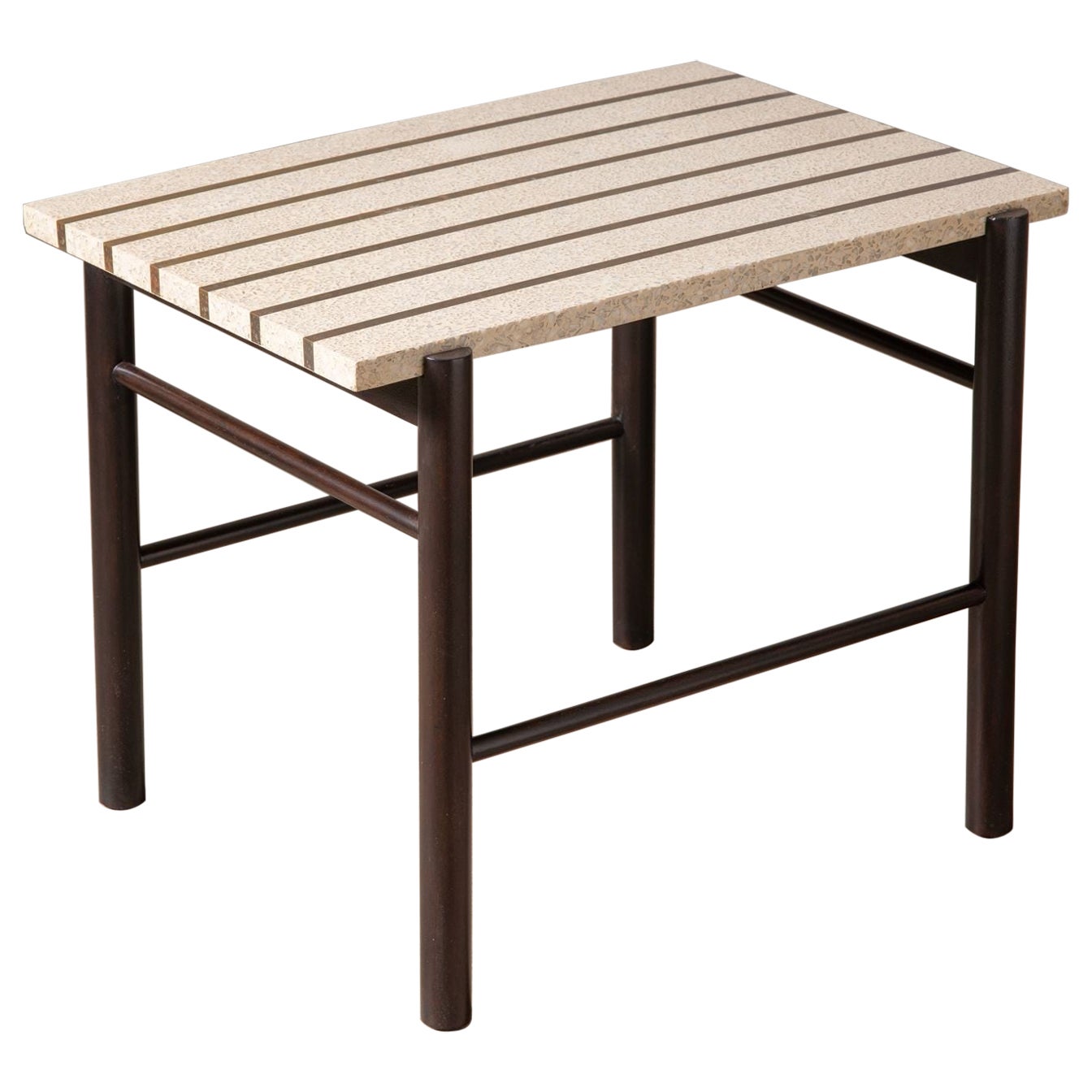 Harvey Probber Terrazzo and Brass Side Table with Solid Mahogany Frame