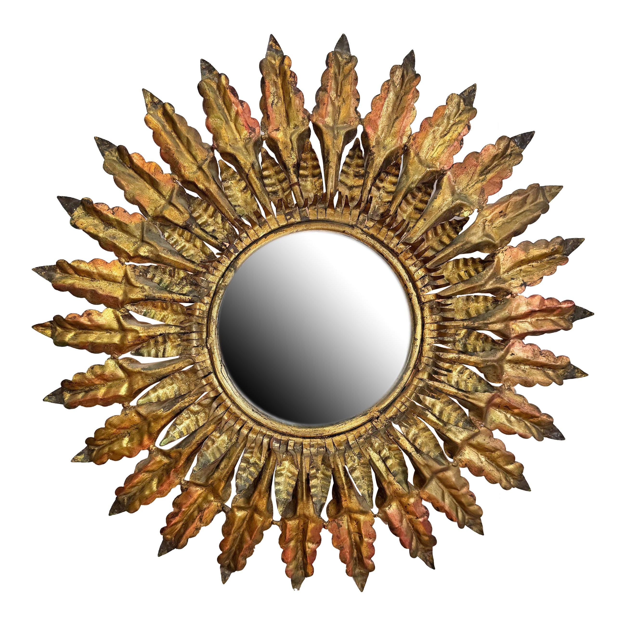 Espejo Sunburst de Metal Dorado Español Iluminado en venta
