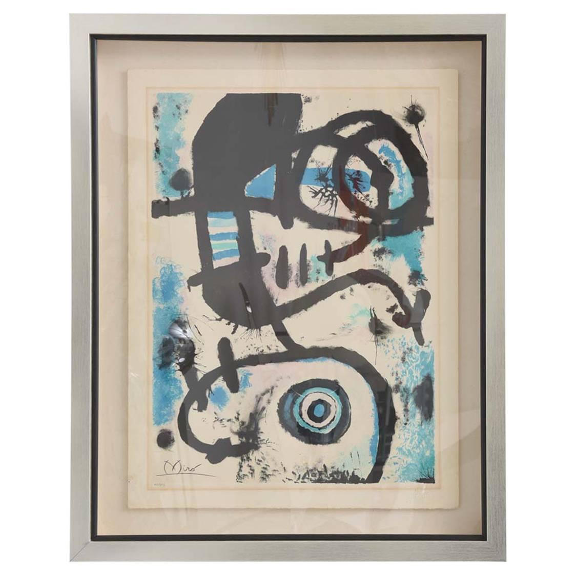 1960s, Joan Miro Lithograph 20/375, Pencil Signed and Embossed