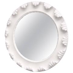 Grosfeld House Style Hollywood-Regency Round White Mirror, 1940s