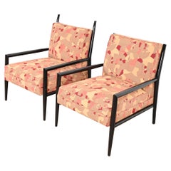 Paul McCobb Planner Group Ebonized and Upholstered His and Hers Lounge Chairs