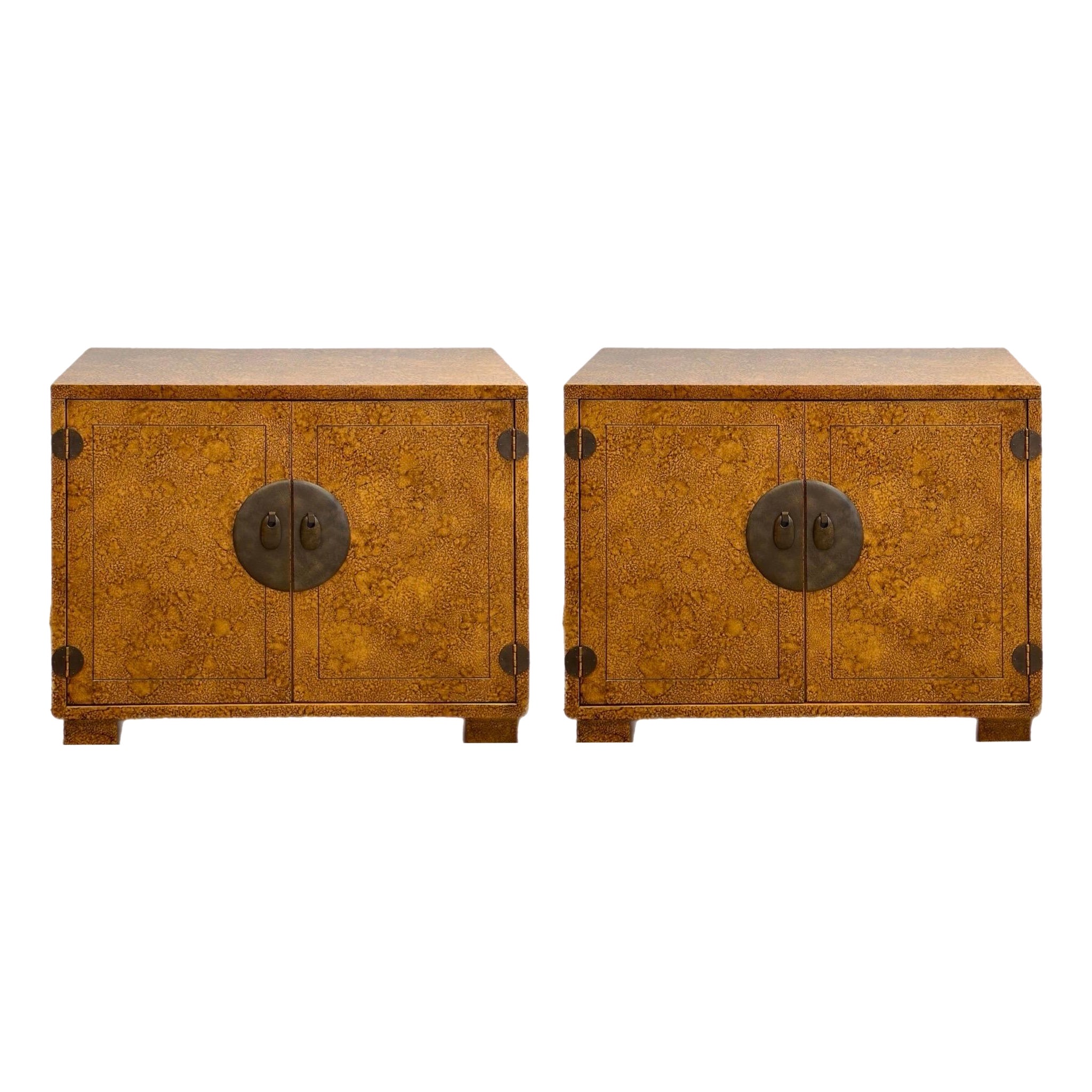 Armarios de imitación de tortuga de los años 70 de Hollywood Regency Century Furniture - un par