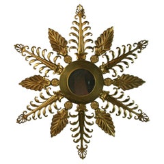 French Bronze Foliate Starburst Mirror 1940's