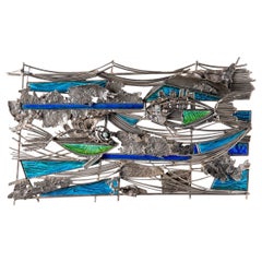 Del Campo Brutalist Seascape Wall Sculpture in Steel and Enamel 1978