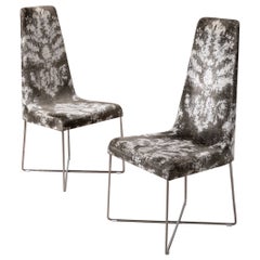 Ligne Roset High Back Pair of Slipper Chairs by SODA Design in Jacquard Chenille