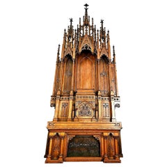 Antique Victorian Neo Gothic Oak High Tall Church Altar triptych + 1865