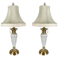 Lenox Empire Stil geriffelte Säule Weißes Porzellan & Messing Tischlampe, ein Paar