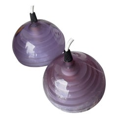 Pair 70s MCM Italian Carlo Nason/ A.V. Mazzega Murano Art Glass Pendant Fixtures
