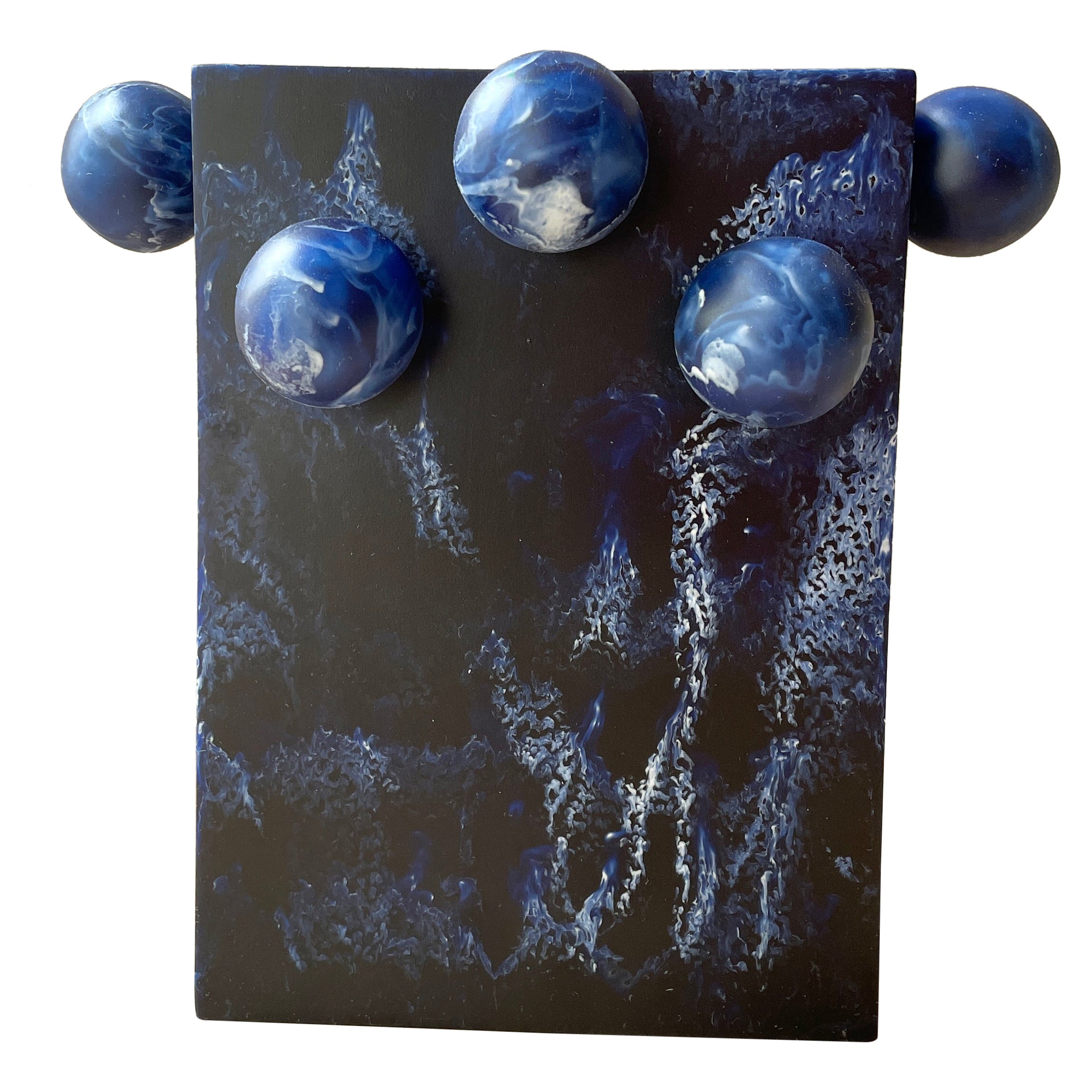 Rectangle Bubble Vase in Navy Blue Resin by Paola Valle