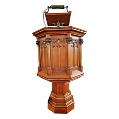 Antique Victorian Church Neo Gothic Pulpit Podium Pedestal with Steps, c. 1865