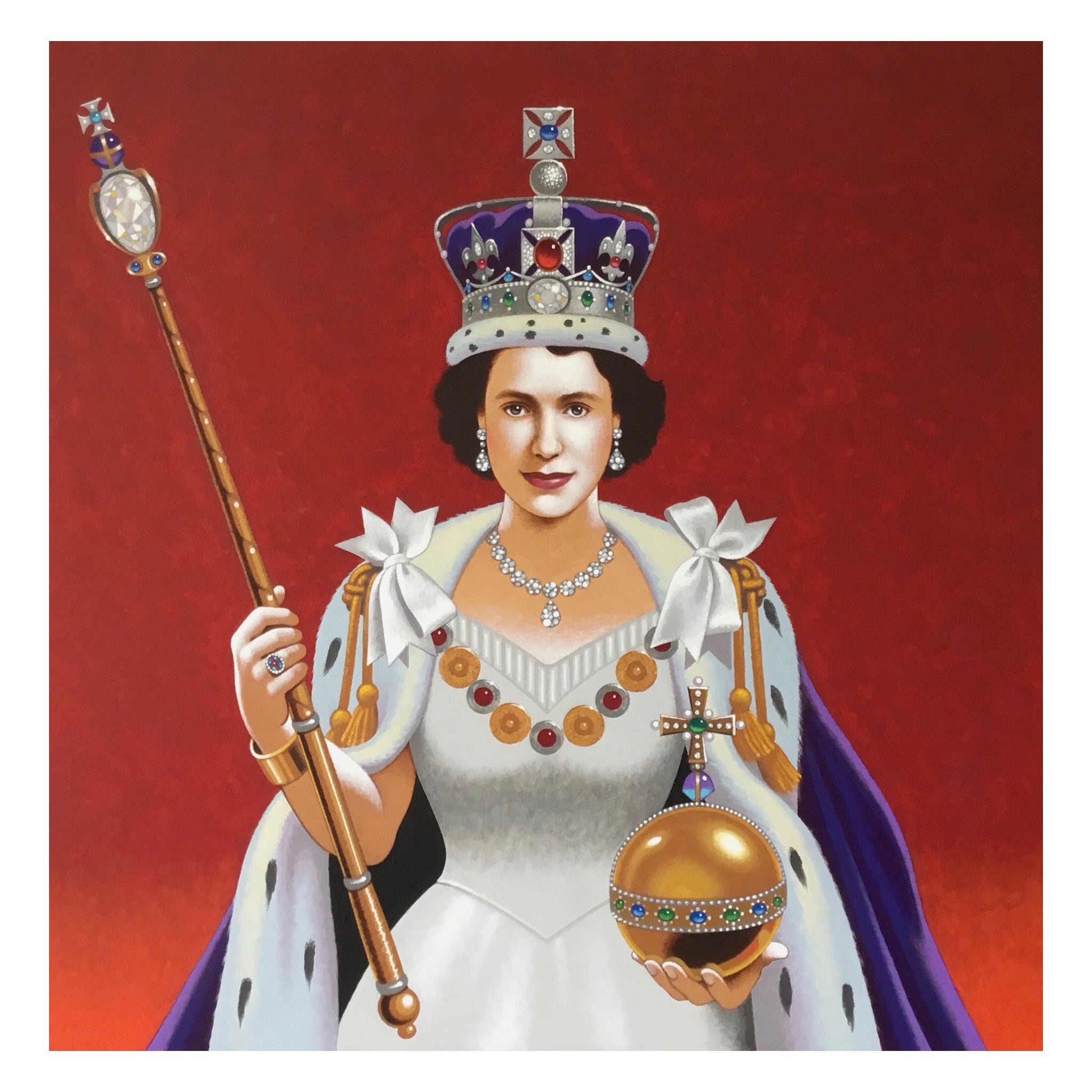 Portrait du couronnement de la Reine Elizabeth II   -  Peinture originale de LYNN CURLEE