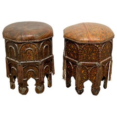 Pair of Moroccan Stools With Goat Hide Seats, Late 20th C.