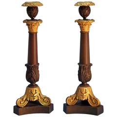 Pair of 19th Century Italian Grand Tour Bronze and Ormolu Candlesticks