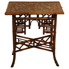 Circa 1880 English Large Bamboo Table Decoupaged With Butterflies