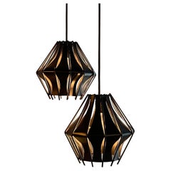 Mid-Century Studio Made Slat Steel Diamond Pendants