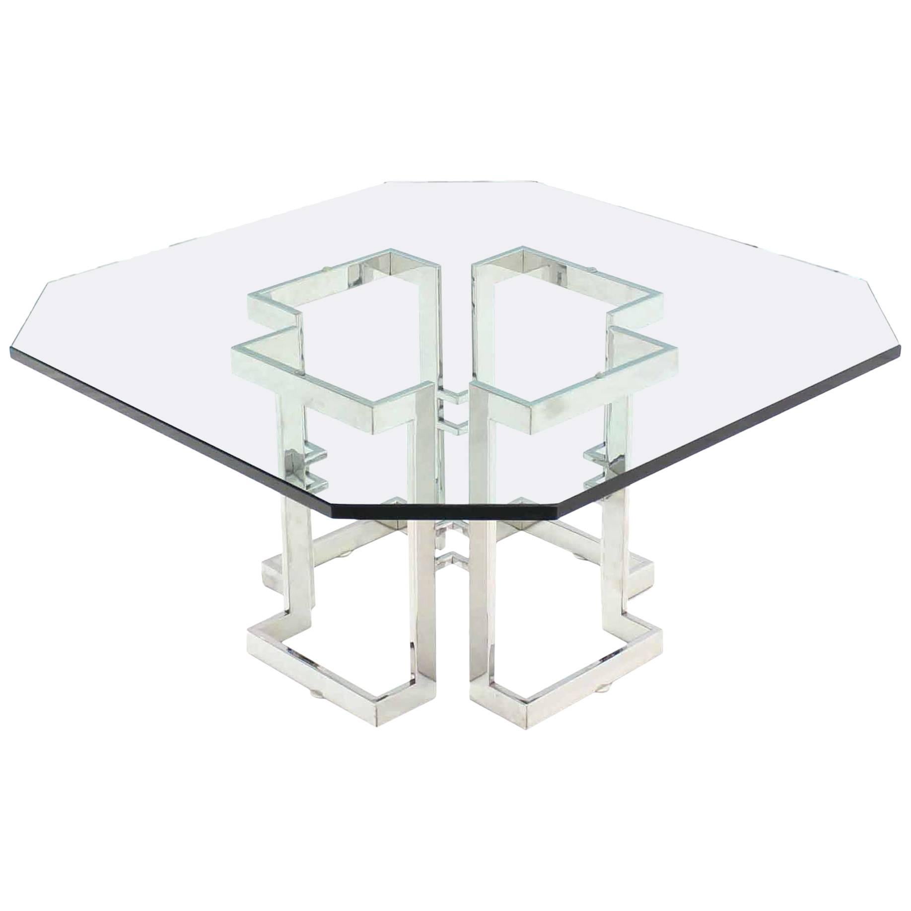 Square Chrome Base Glass Top Coffee Table 