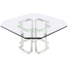 Square Chrome Base Glass Top Coffee Table 