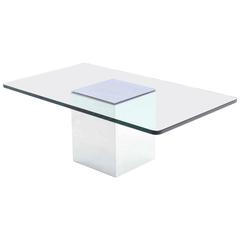 Polished Steel Cube Shape Base Rectangle  Glass Top Coffee Table