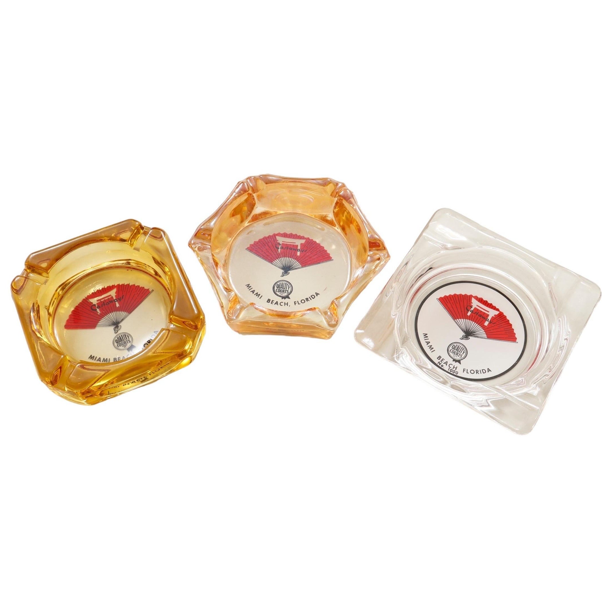 Castaways Hotel Miami Beach Glass Ashtrays - Set of 3