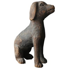 Antique Japanese wooden dog figurine / 1868-1920 / Meiji-Taisho period