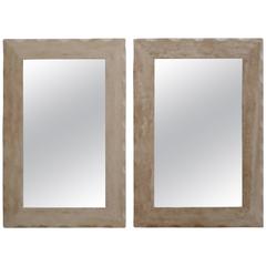 Pair of Sleek Modern Travertine Framed Mirrors