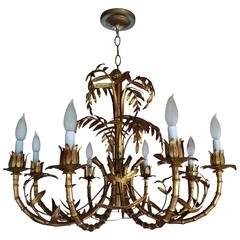 Vintage Italian Gilt Metal Palm Leaf Chandelier