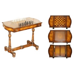 FiNE THEODORE ALEXANDER BURR WALNUT & LEATHER CHESS BACKGAMMON CARDS GAMES TABLE