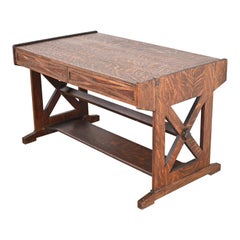 Mesa de biblioteca de caballete antigua estilo Limbert Mission Tiger Oak Arts & Crafts