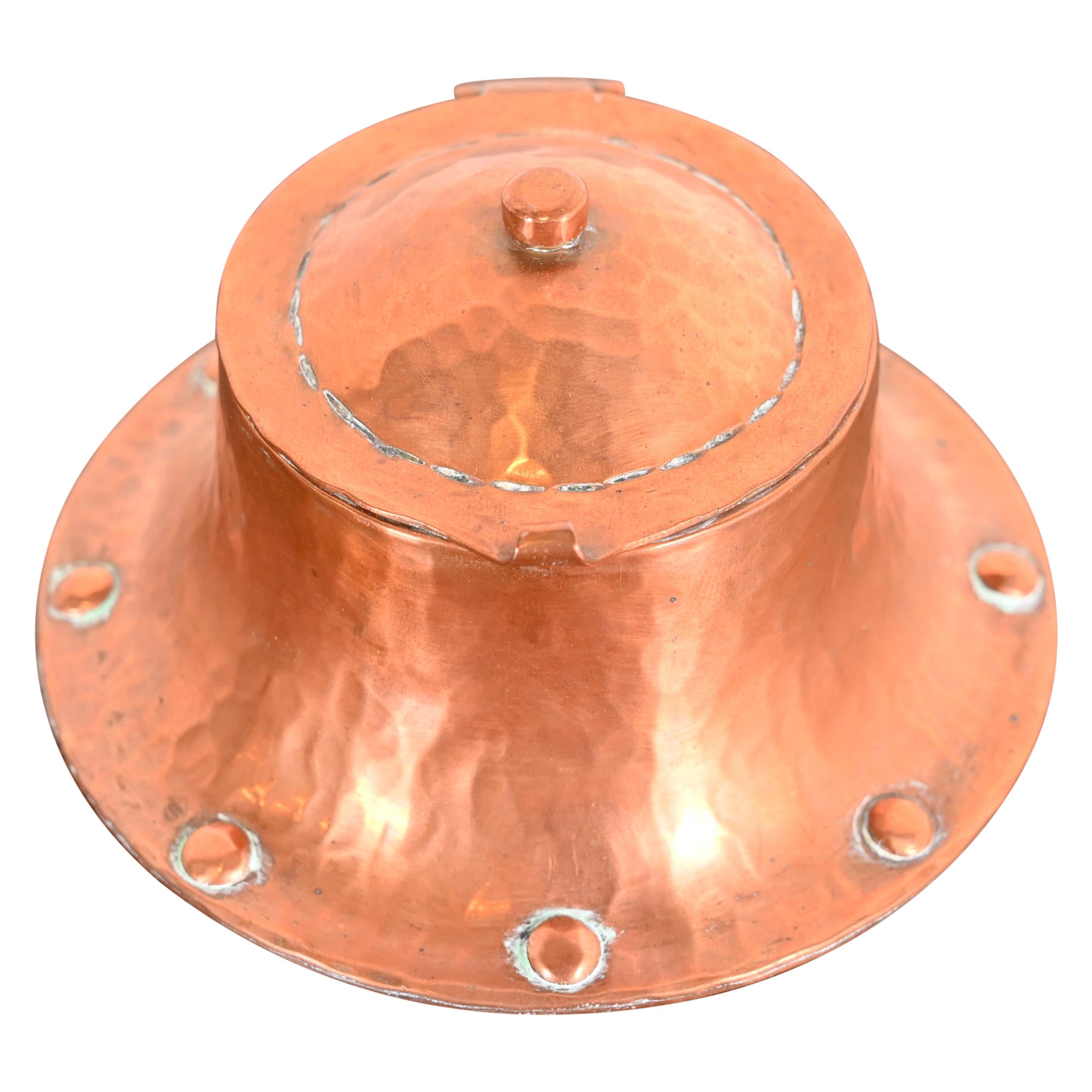 Tintero de cobre martillado Roycroft Arts & Crafts