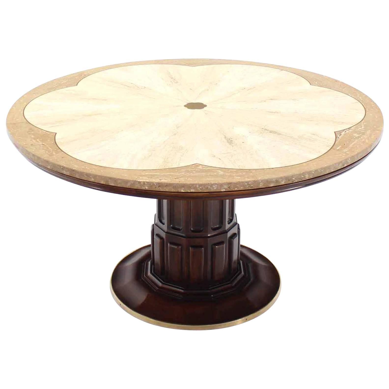 Messing Intarsien Marmor Dekorative Marmorplatte Rundes Spiel oder Center Tisch im Angebot