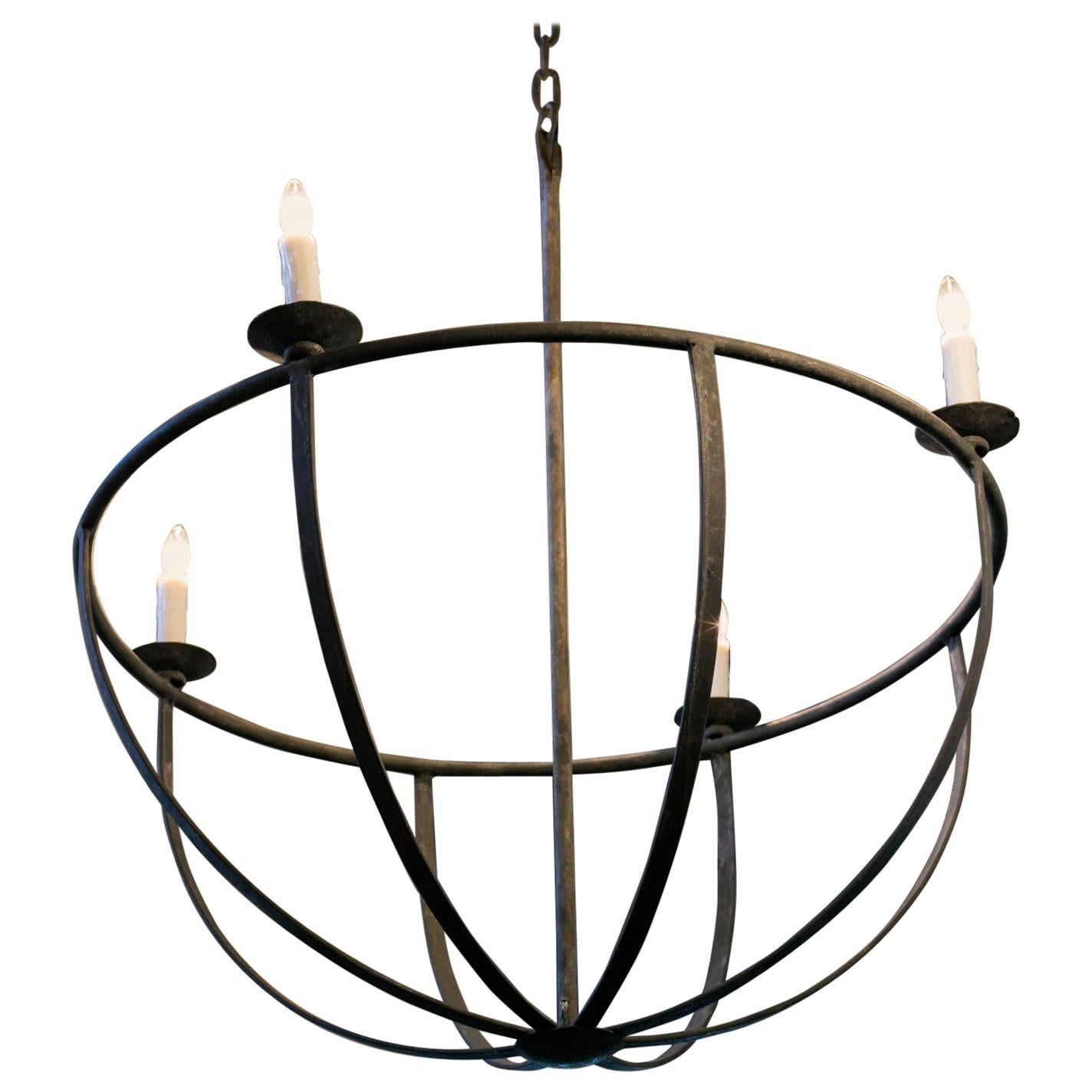 Custom Hand-Forged Round  Iron "Pike" Chandelier For Sale