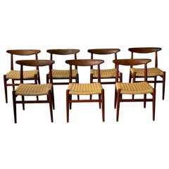 Set of seven ‘W2’ Dining Chairs by Hans Wegner for C.M Madsen, 1950s Denmark