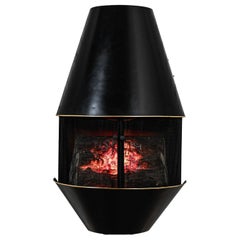 Used MCM Sears & Roebuck Electric Wall Fireplace Model 41152 Black & Brass Plate Trim
