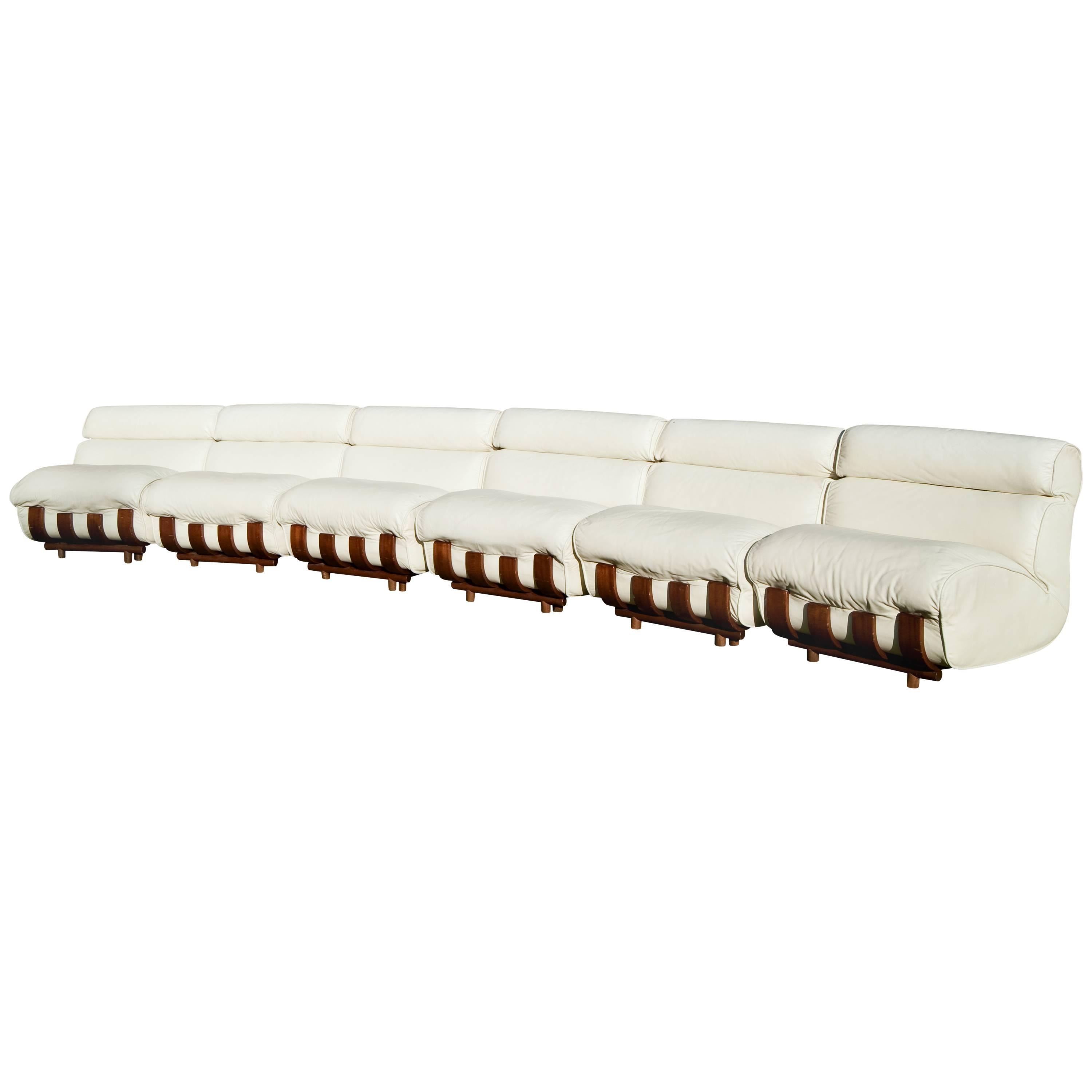 Luciano Frigerio White Leather Sectional Sofa and Ottomans