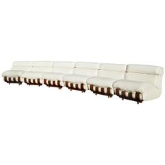 Luciano Frigerio White Leather Sectional Sofa and Ottomans 3