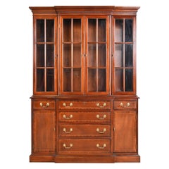 Councill Craftsmen Georgian Carved Mahogany Breakfront Bookcase Cabinet
