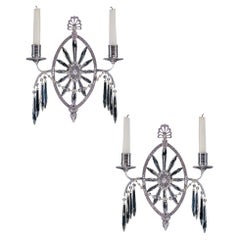 Vintage A Pair Of Silver Plated Sunburst Wall Lights