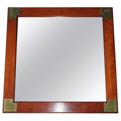 VINTAGE HARRODS KENNEDY MILITARY CAMPAiGN LARGE BRASS GLASS & HARDWOOD MIRROR