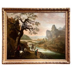 Antique French, 19° secolo, olio su tela Strada medievale fuori dal villaggio