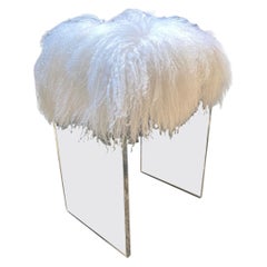 Lucite Waterfall Stool with Tibetan Fur Seat