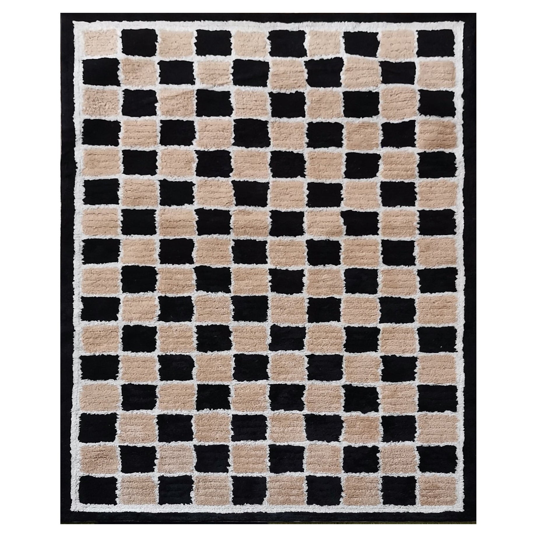 Alfombra contemporánea hecha a mano, diseño ajedrez,  8' x 10', Lana NZ en venta