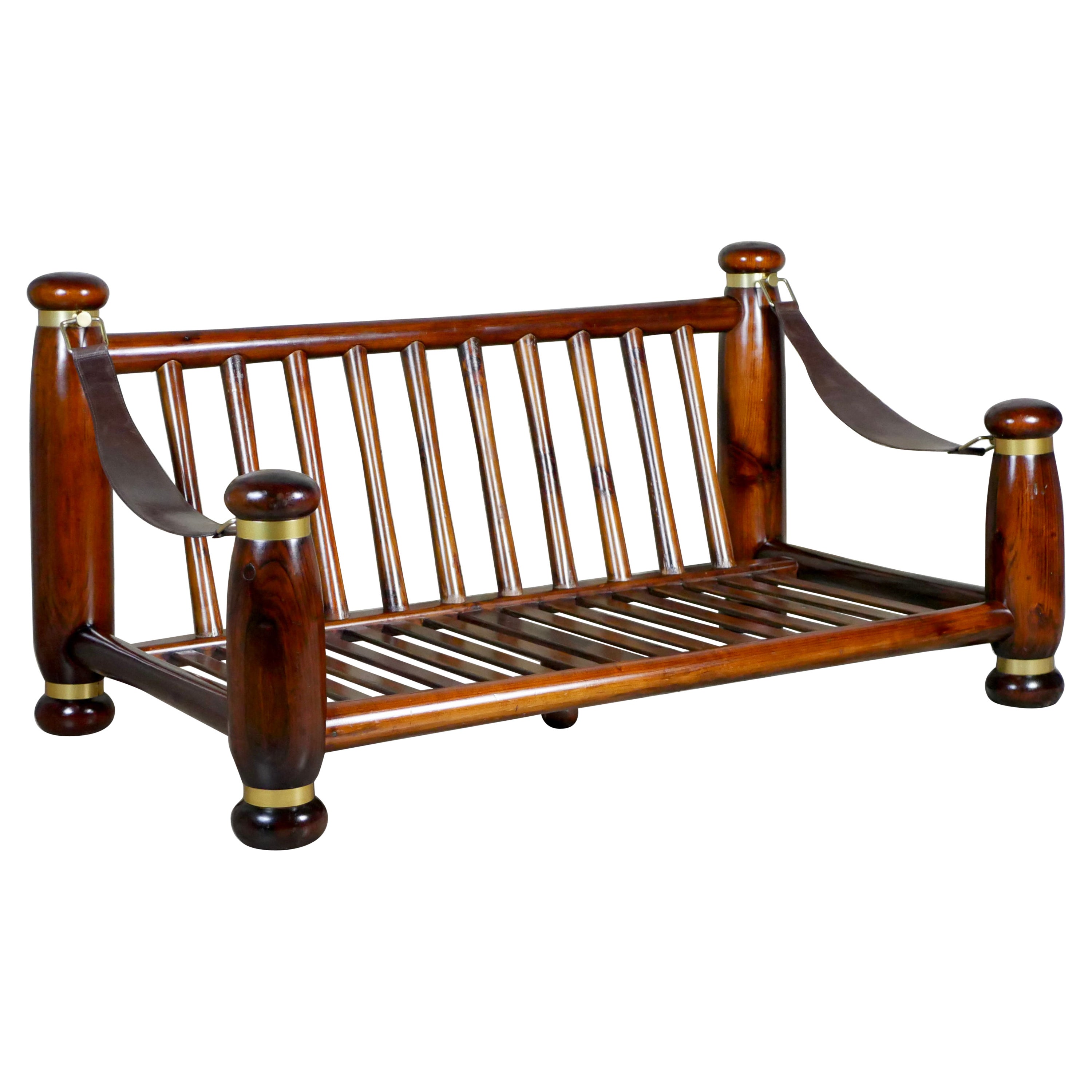 Wood and brass sofa structure in the style of Luciano Frigerio, Italy, 1970s