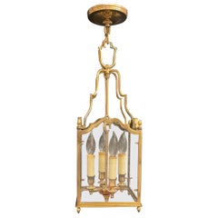 Wonderful French Bronze Louis XV Square Glass Panel Lantern Pendent Fixture