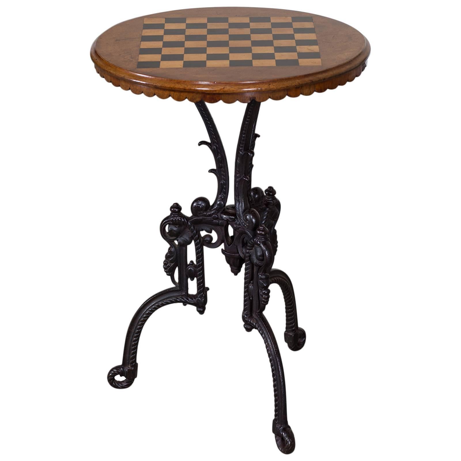 Antique French Chess Board Top Iron Table, circa 1880