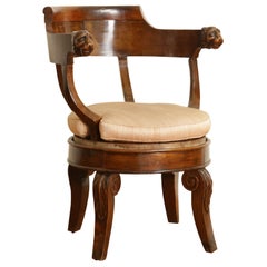 Italian, Toscana, Mid Neoclassic, Walnut Swivel Desk Chair, ca. 1825