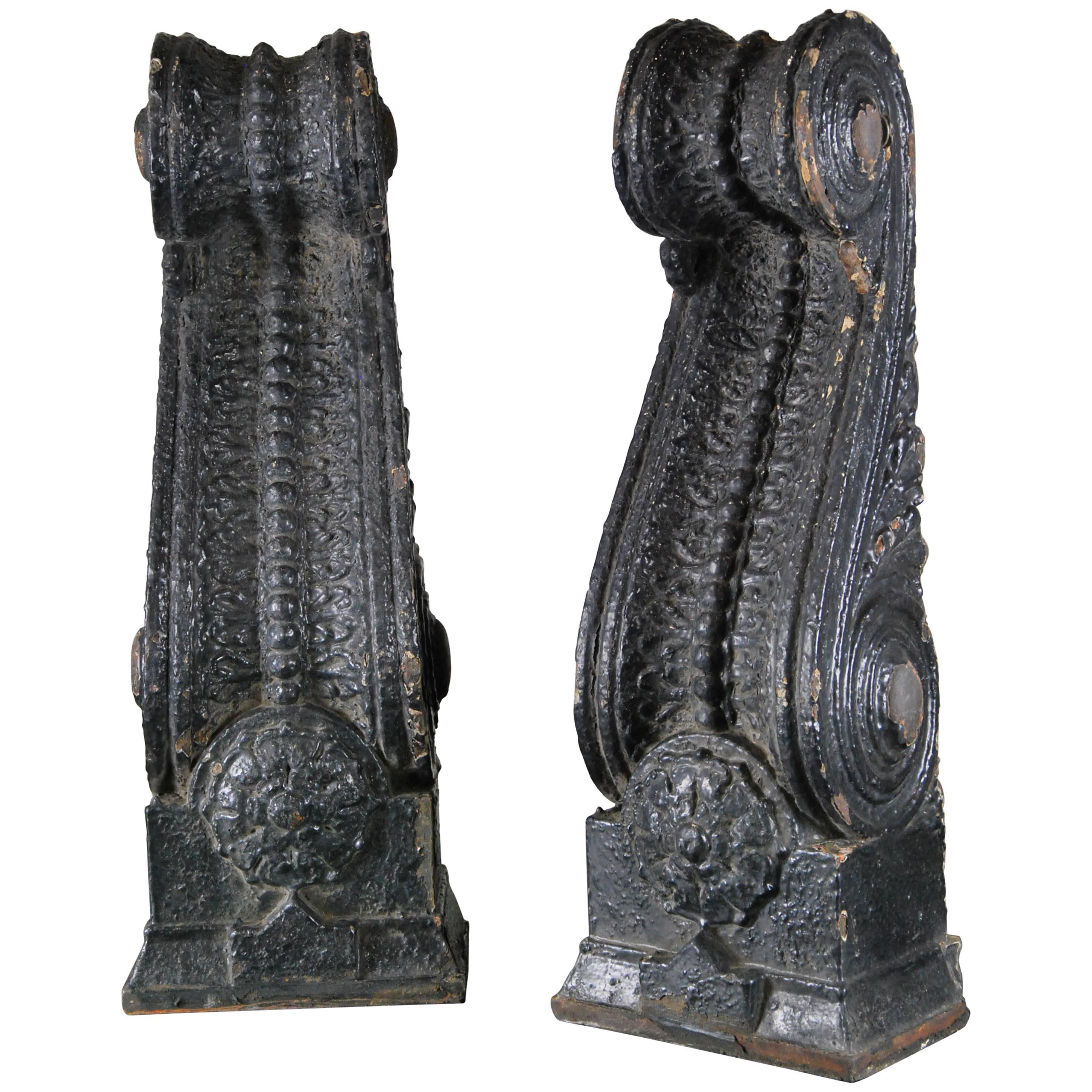 Pair of 1910 Cast Iron Decorative Exterior Corbel