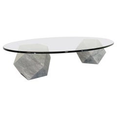 Table basse italienne ovale vintage Vignelli pour Casigliani en marbre et verre