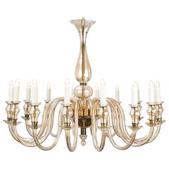 Vintage Sixteen-Branch Murano Amber Glass Chandelier