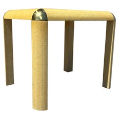Karl Springer Style Side Table in Grass Cloth and Brass.